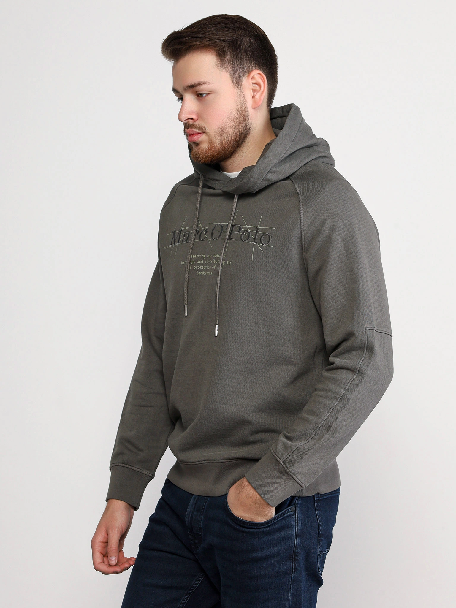 Толстовка цвета хаки с капюшоном из хлопка